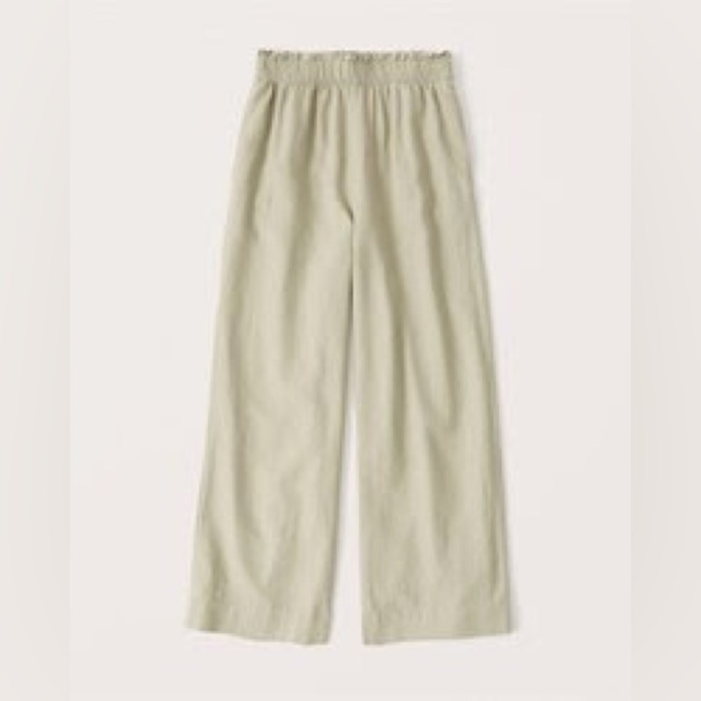 Abercrombie & Fitch Linen-Blend Cropped Wide Leg Pants, sage green, size S